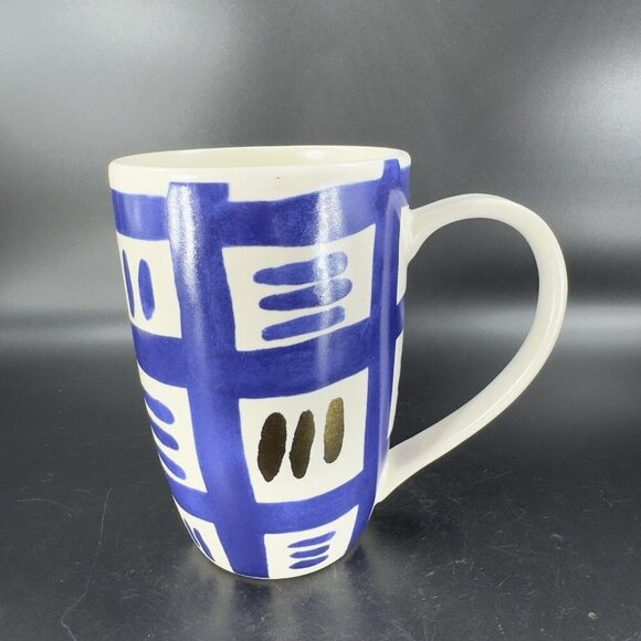 Crafted by Wainwright Pompeii White Blue Gold Tall Coffee Mug Cup Ceramic Mug - Picture 9 of 13